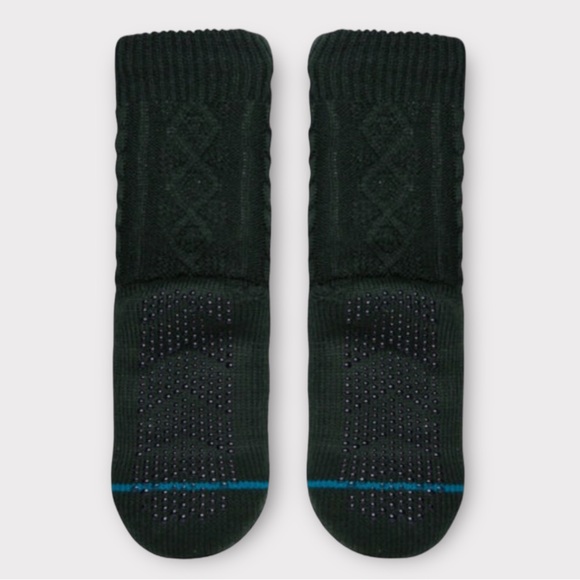 Stance Slipper Socks Roasted Cable Knit Dark Green Grip Anti-Slip Cozycore NWT - Picture 1 of 5